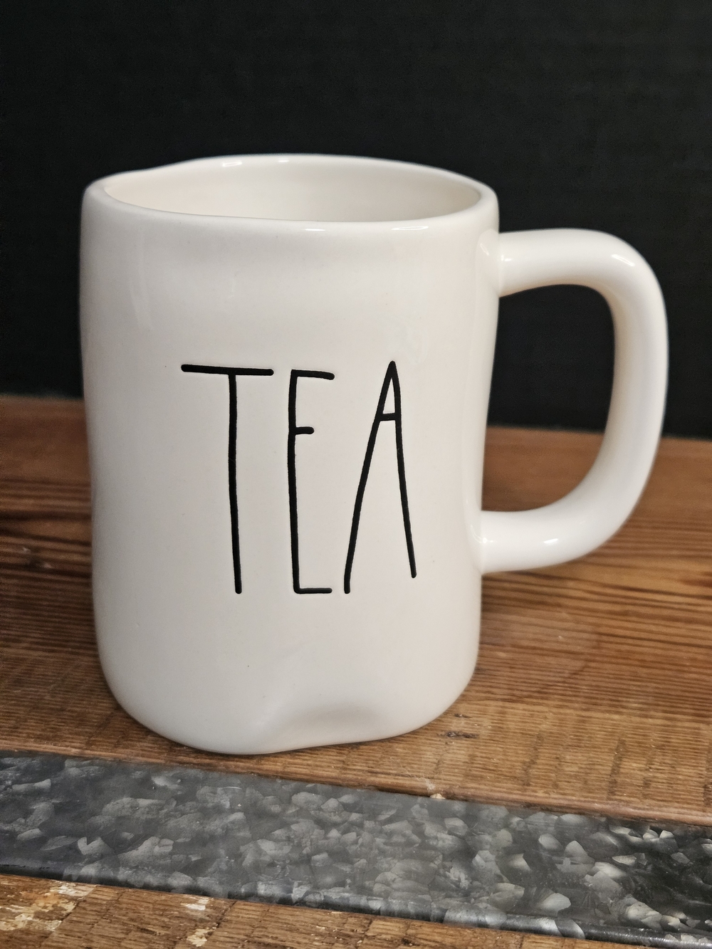 Rae Dunn White Ceramic Tea Mug with Black Lettering